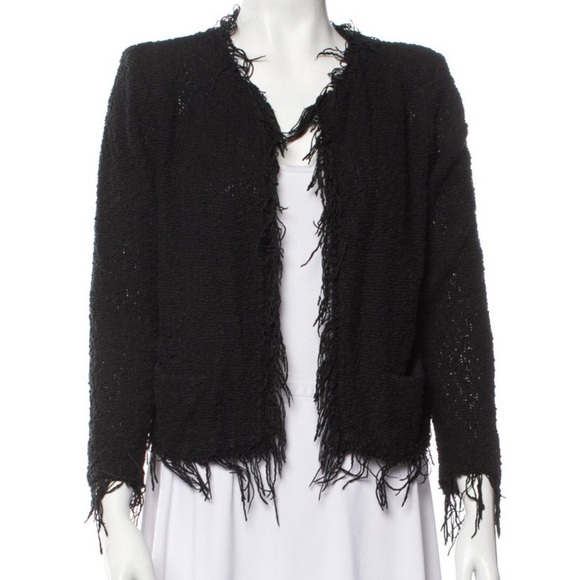 IRO Black Open Cof Jacket with Frayed Trim - Picture 5 of 8